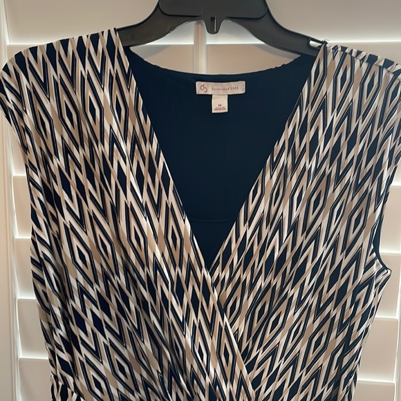 Dress Barn Navy and tan sleeveless dress, Size Medium - Picture 2 of 6